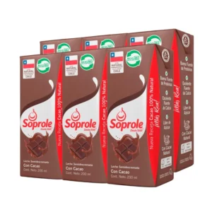 Leche Soprole Semidescremada Chocolate Pack 6 Unidades 200 Ml.