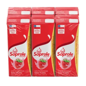 Leche Soprole Semidescremada Frutilla Pack 6 Unidades 200 Ml.