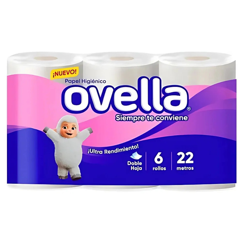 Papel Higiénico Ovella Doble Hoja 6 Unidades (22 Metros).